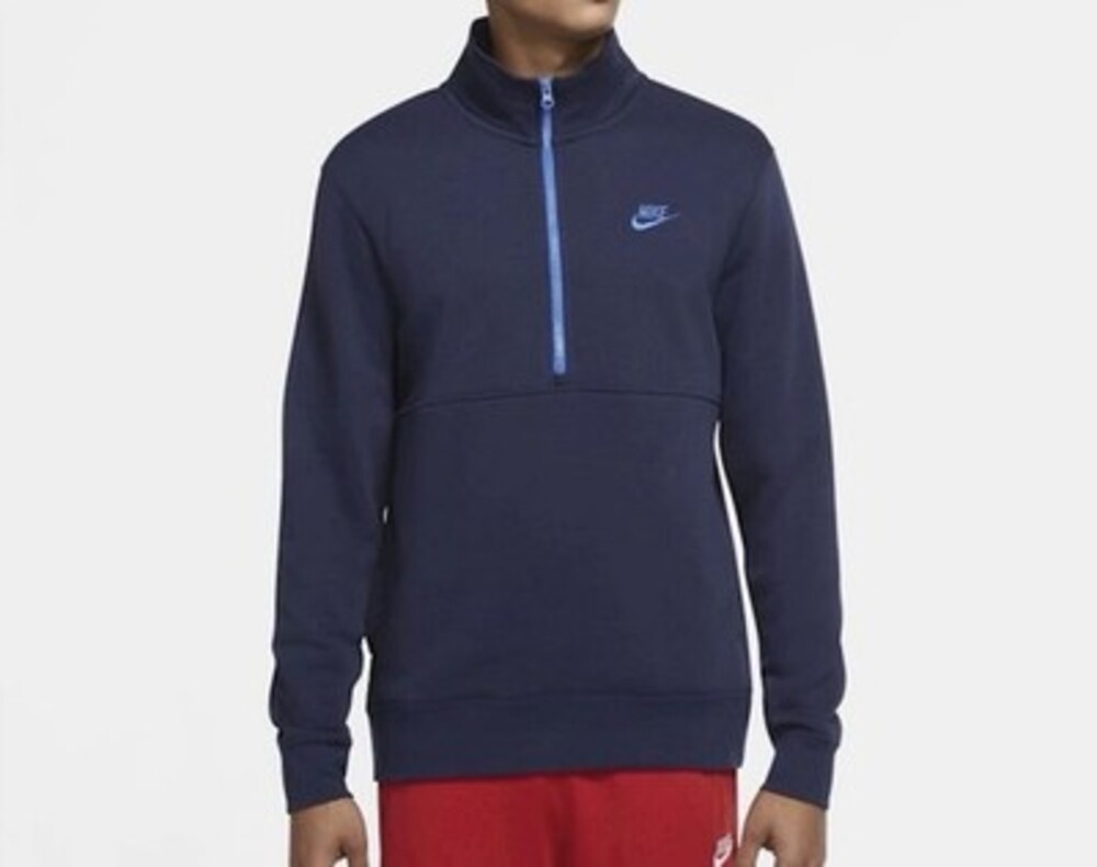 Nike Men's Blue 1/2 Zip Pullover, Front pocket fleece M DD4732-410